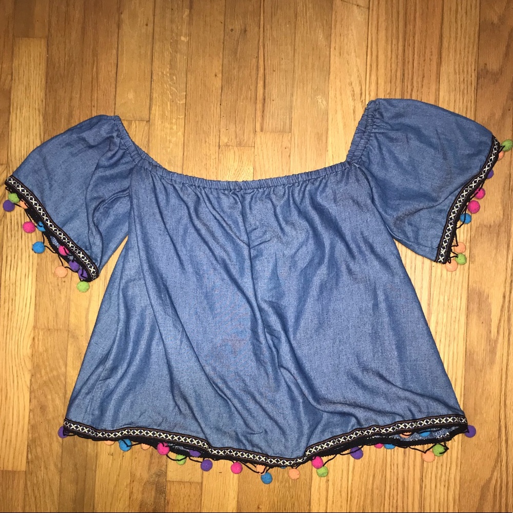 Off the Shoulder Pom Pom Top